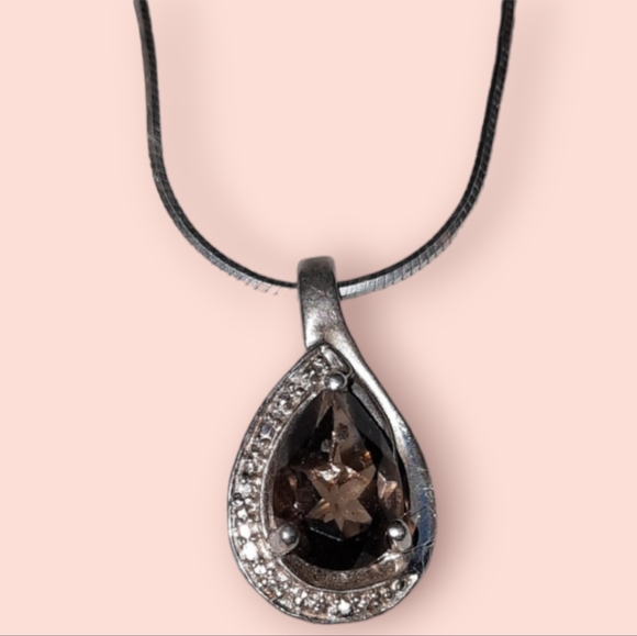 Kay Jewelers Jewelry - Signed 925 topaz diamond sterling silver pendant necklace 16" 925